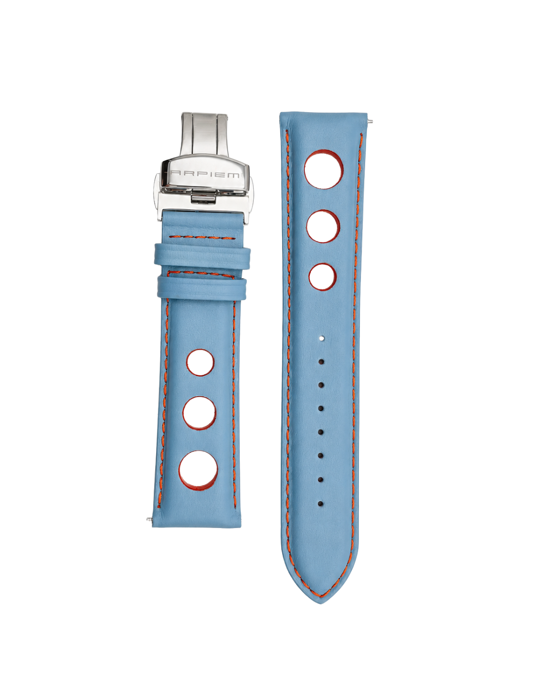 Bracelet Cuir "racer" KYALAMI Bleu - Orange - 22 mm