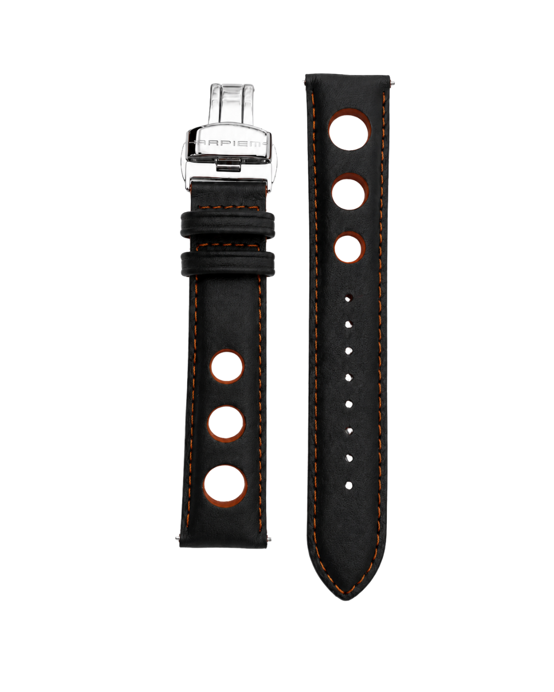 Bracelet Cuir "racer" KYALAMI Noir - Orange - 22 mm