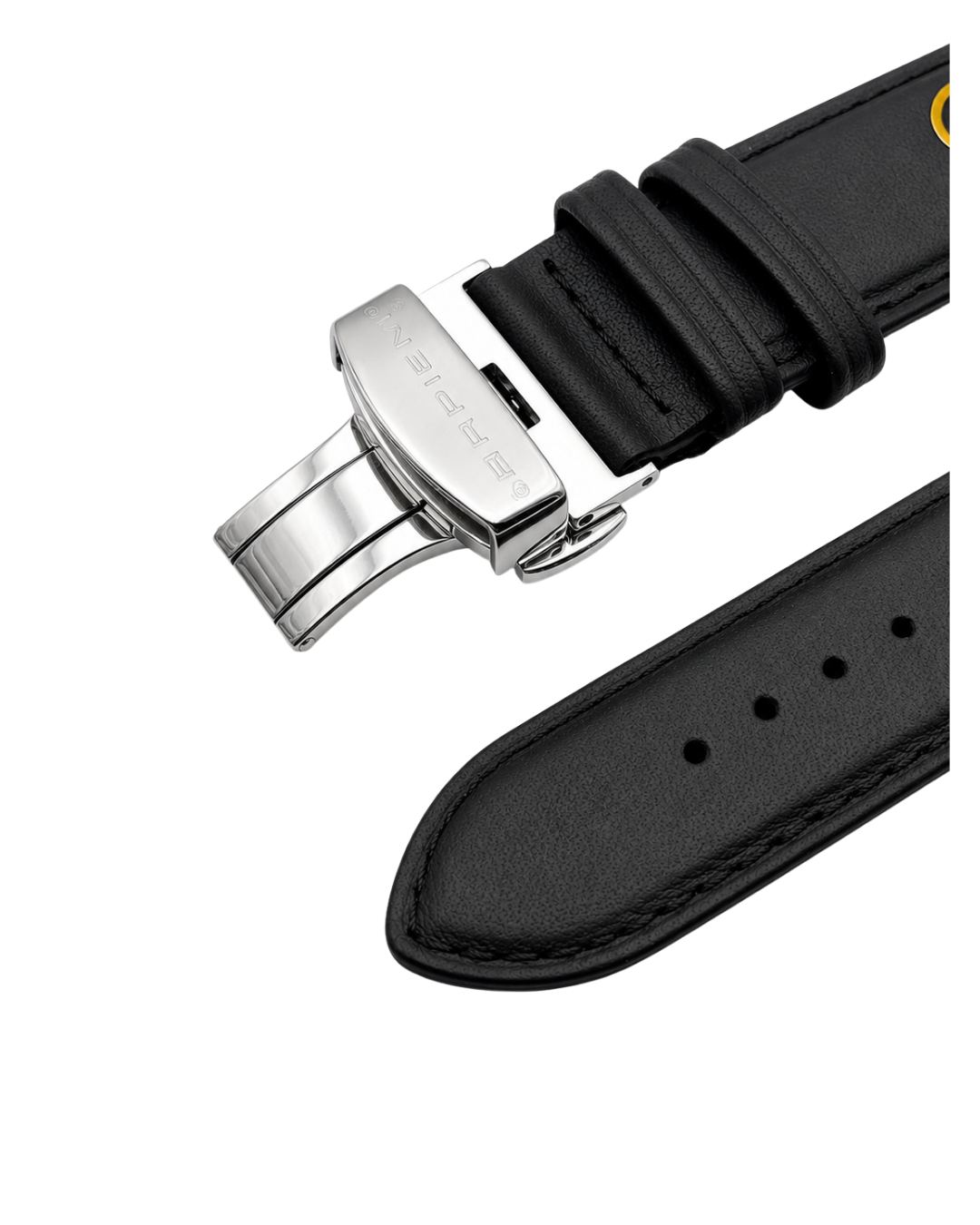 Bracelet Cuir "racer" KYALAMI Noir - Jaune - 22 mm