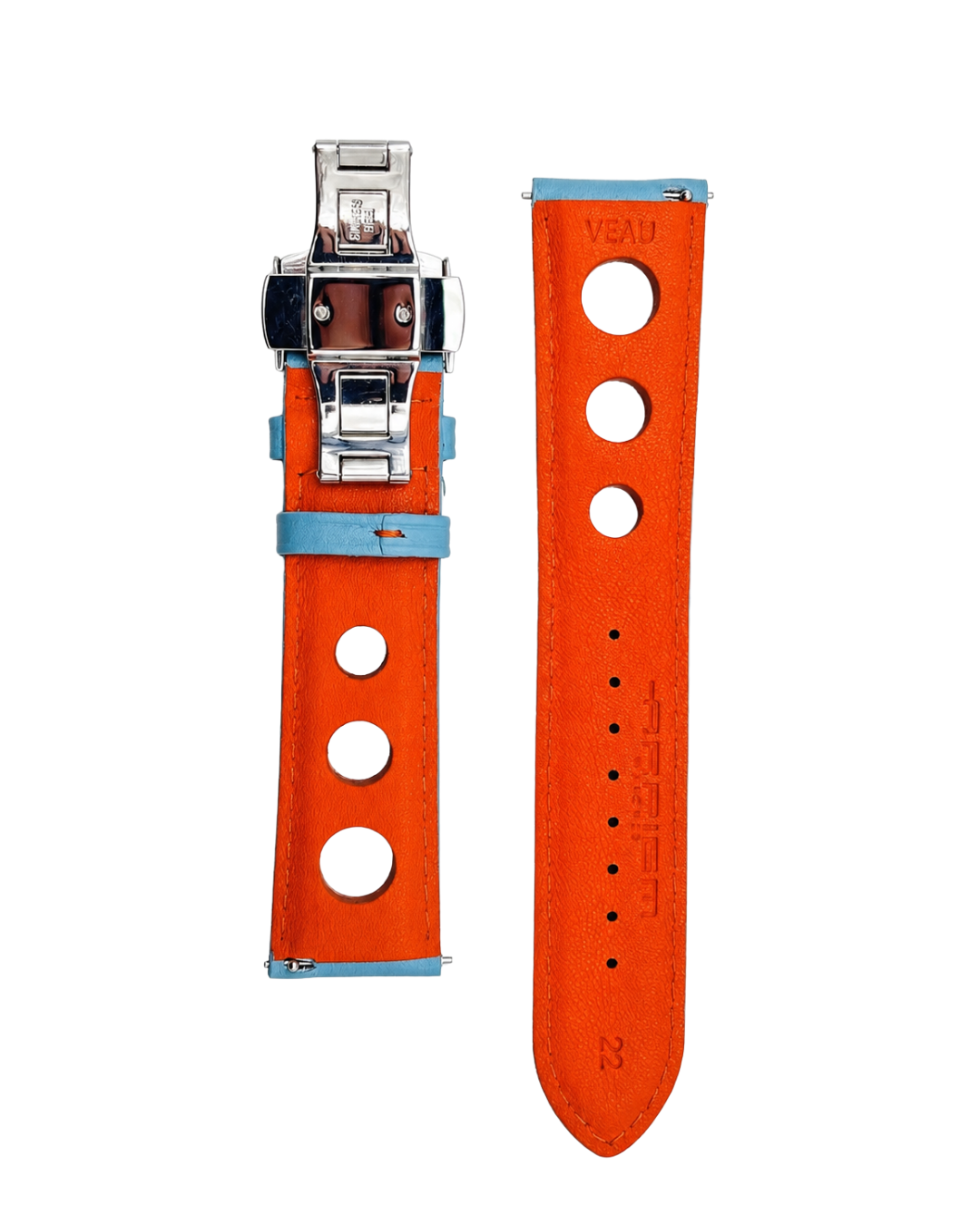 Bracelet Cuir "racer" KYALAMI Bleu - Orange - 20 mm