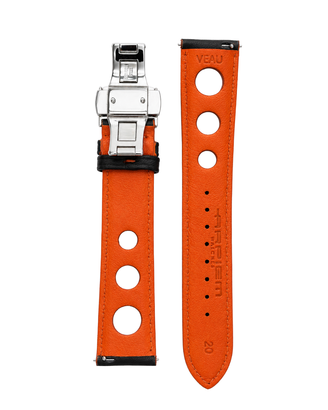 Bracelet Cuir "racer" KYALAMI Noir - Orange - 22 mm