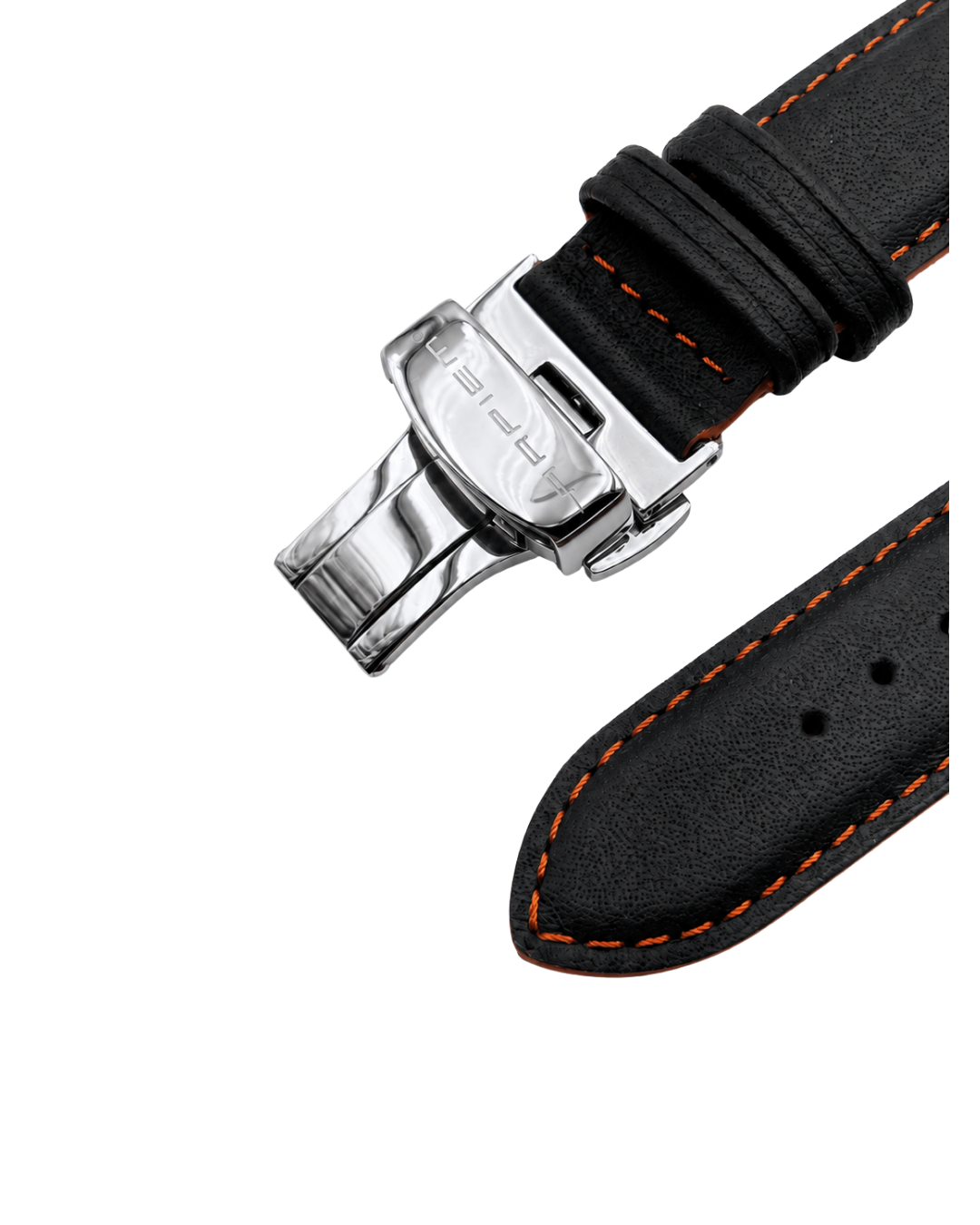 Bracelet Cuir "racer" KYALAMI Noir - Orange - 20 mm