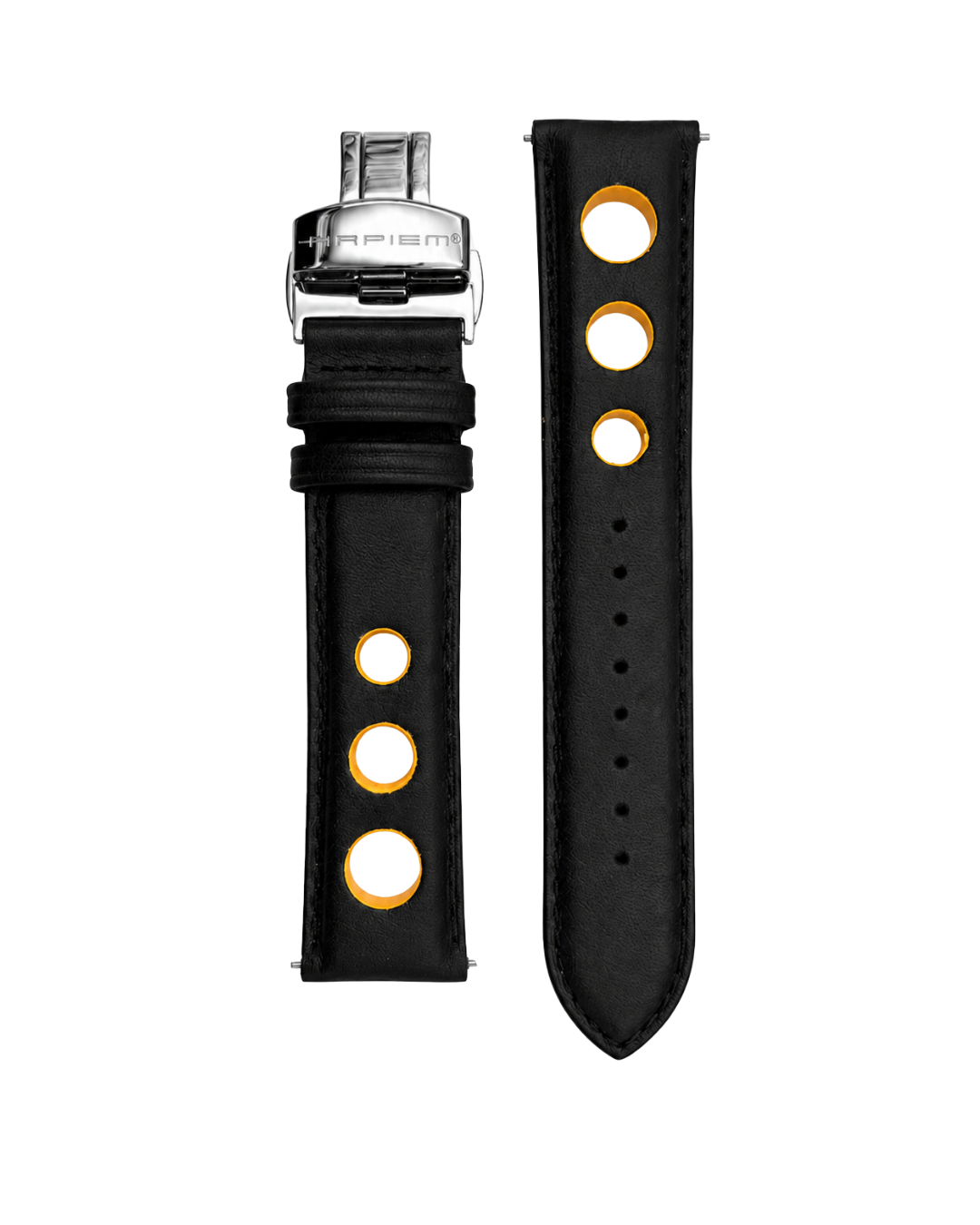 Bracelet Cuir "racer" KYALAMI Noir - Jaune - 20 mm