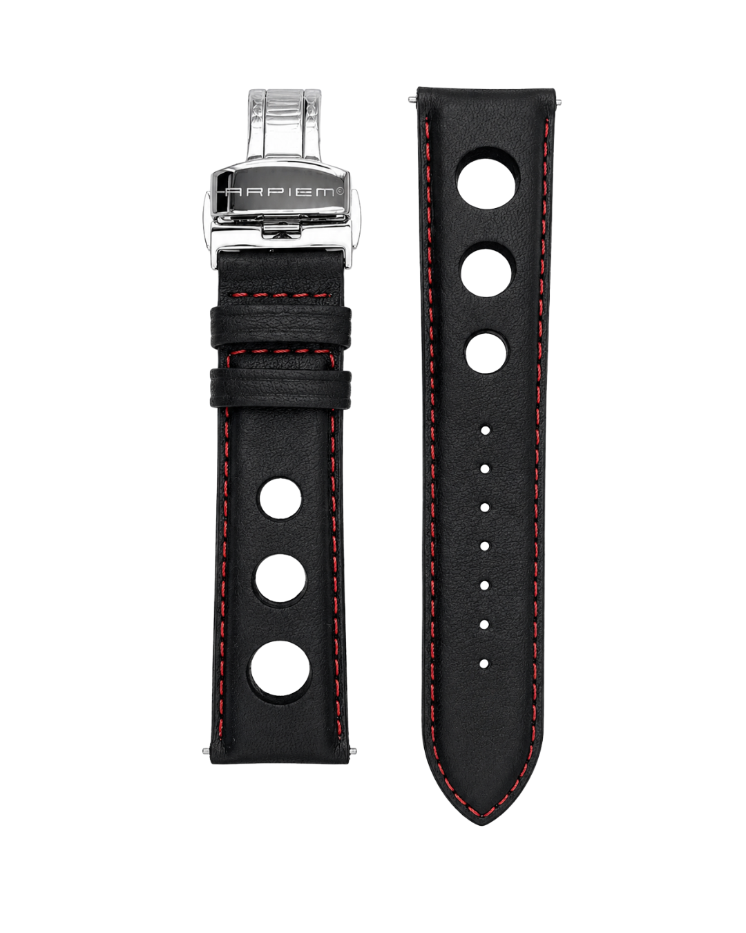 Bracelet Cuir "racer" KYALAMI Noir - Rouge - 22 mm
