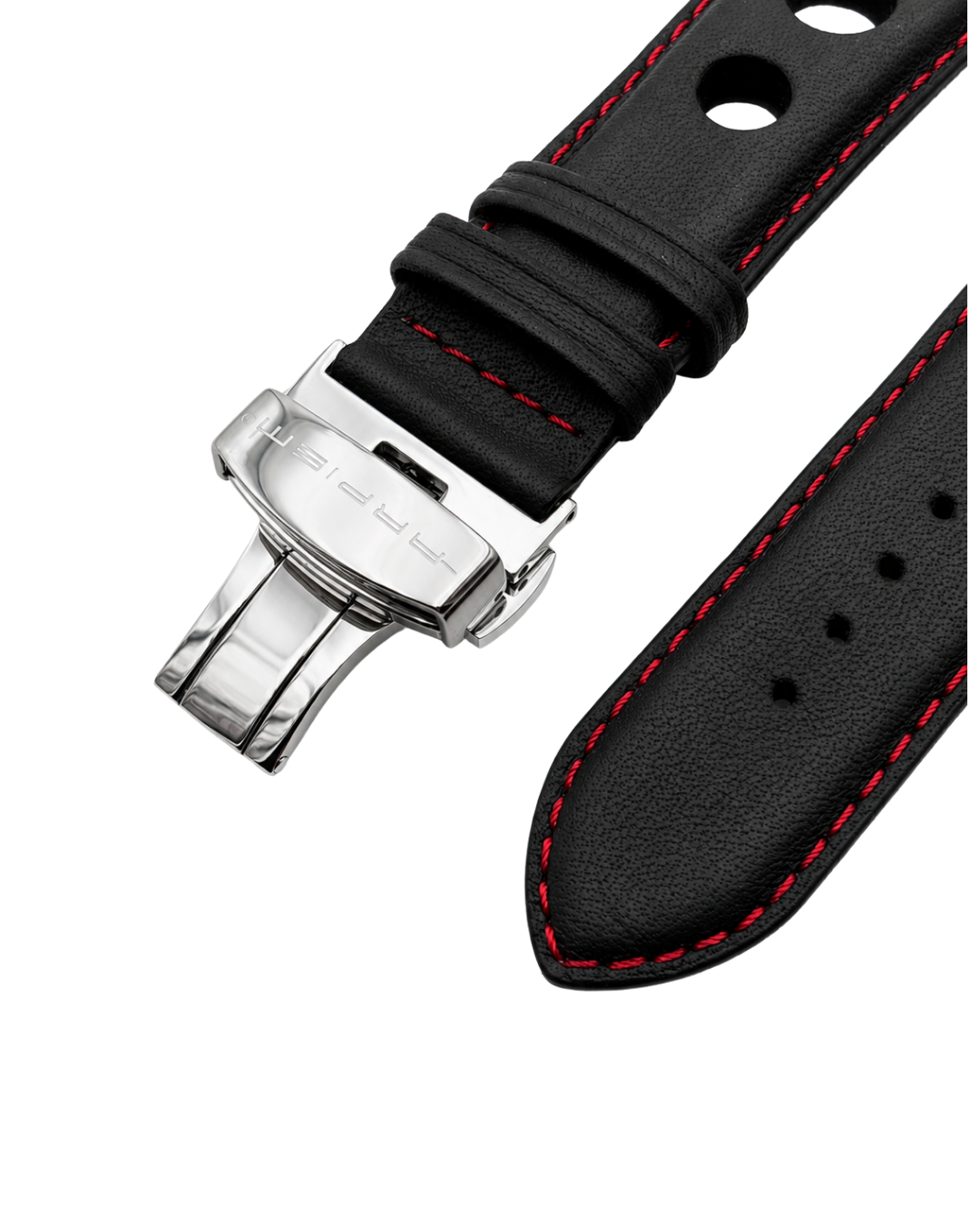 Bracelet Cuir "racer" KYALAMI Noir - Rouge - 22 mm