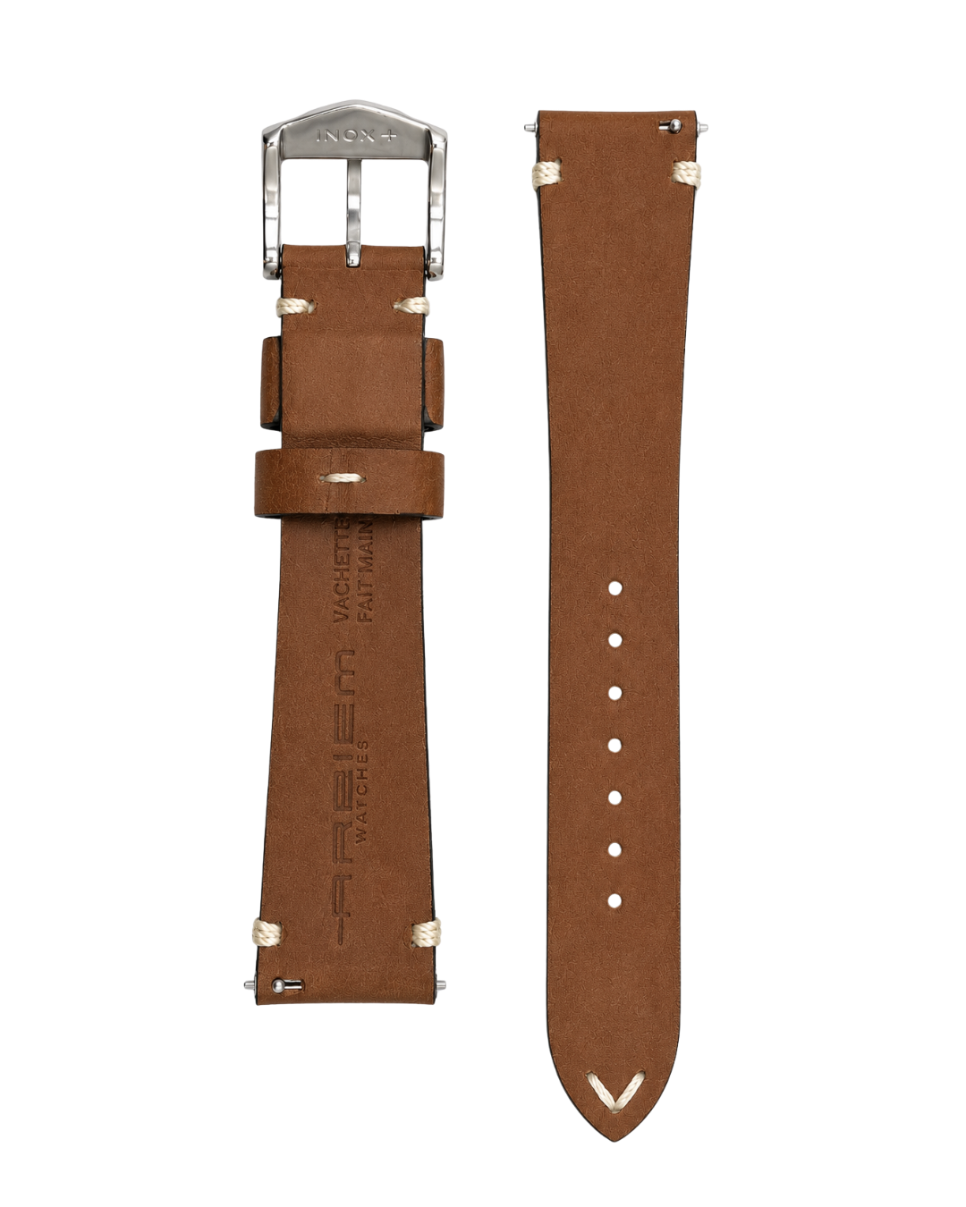 Bracelet Cuir SUZUKA Camel / lacets écrus )- 20 mm