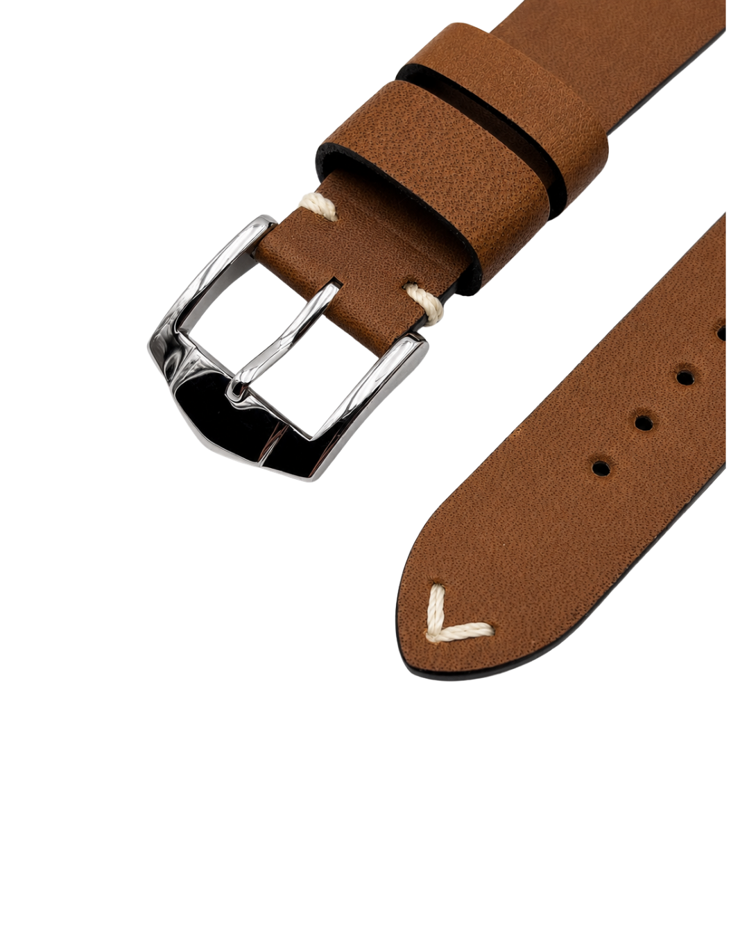 Bracelet Cuir SUZUKA Camel / lacets écrus )- 20 mm